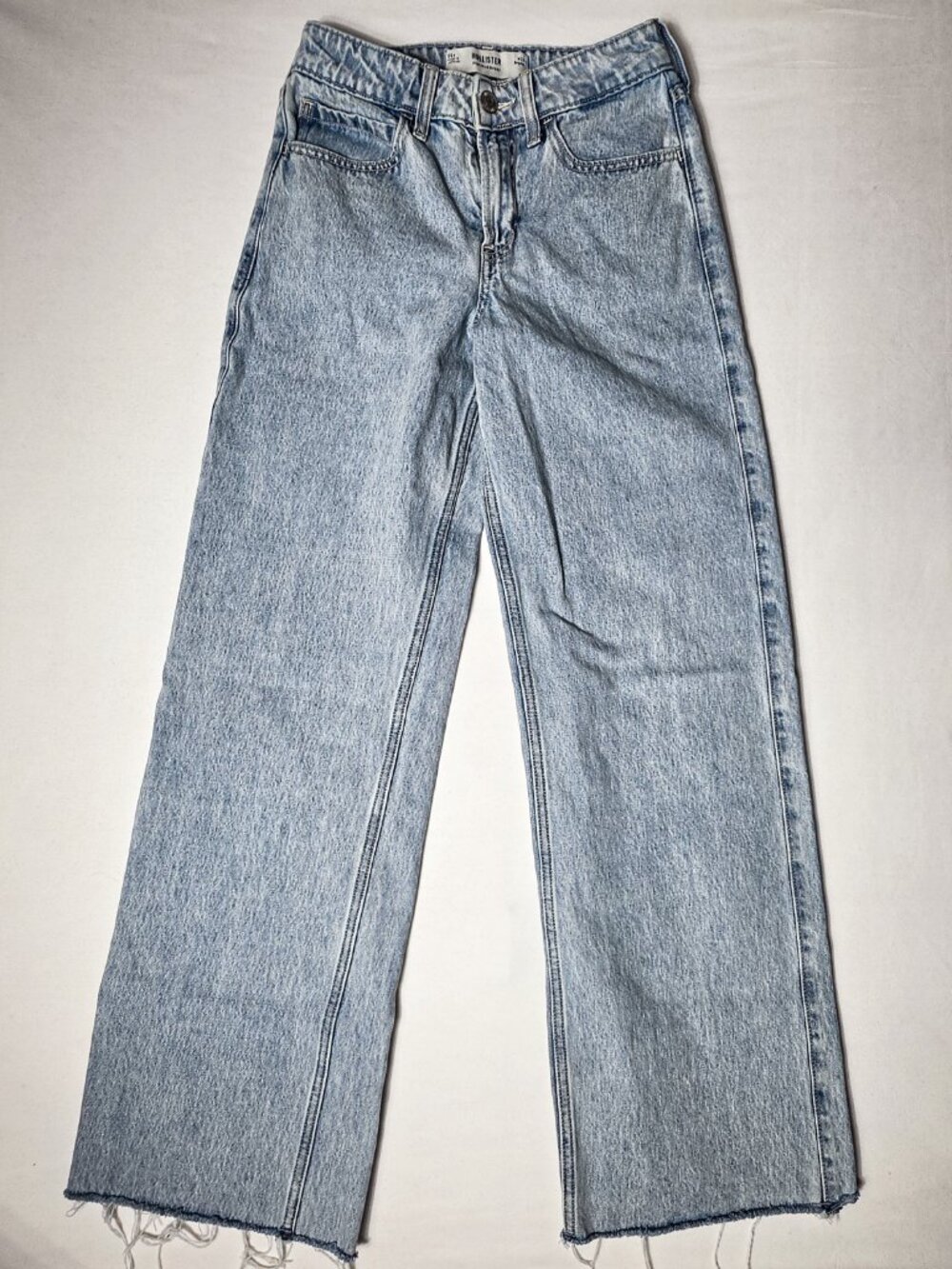 24R Hollister high rise wide leg jeans light wash raw hem denim juniors